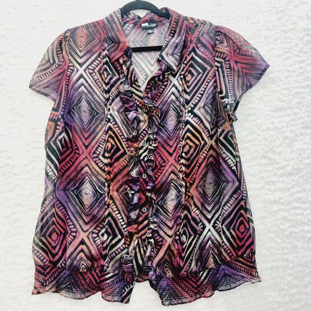 Blouse Size 1X Ruffle Going Out Top Y2K Indie Sleeze Maximalist Vacation Resort